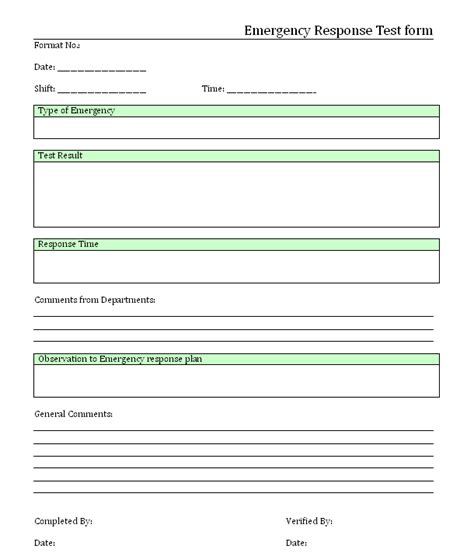 Emergency Response Test Form Format Samples Excel Document Download