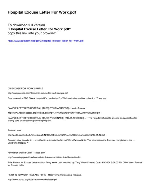Emergency Room Excuse for Work Document Search Engine Form Fill Out