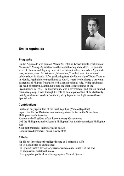 Emilio aguinaldo biography summary examples