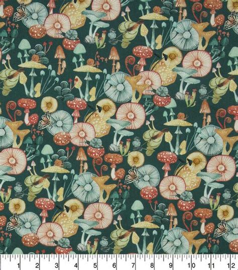 Emily Eibel Mushrooms Teal Premium Prints Cotton Fabric JOANN