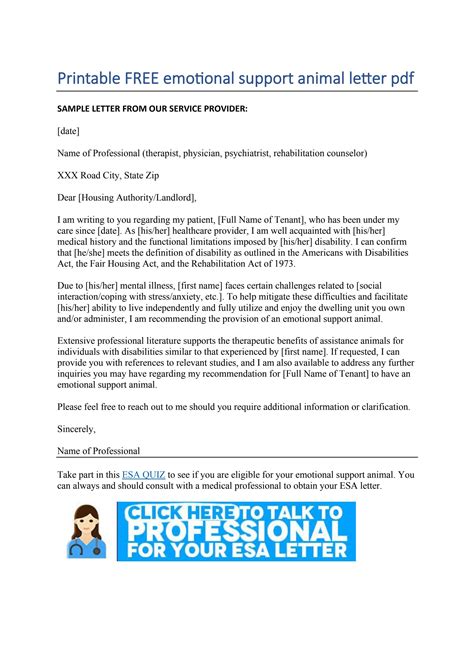 Emotional support letter. An emotional support animal letter is the most important document any ESA owner needs. This piece of paper tells the authorities that the animal by your side is not just a pet but an important part of your clinical treatment plan. It’s written by a qualified mental health professional or doctor. 