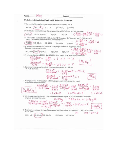 Empirical/molecular Formula Practice Worksheet Answer Key Printable