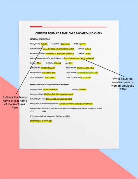 Employee Background Check Template Word Apple Pages Google Docs