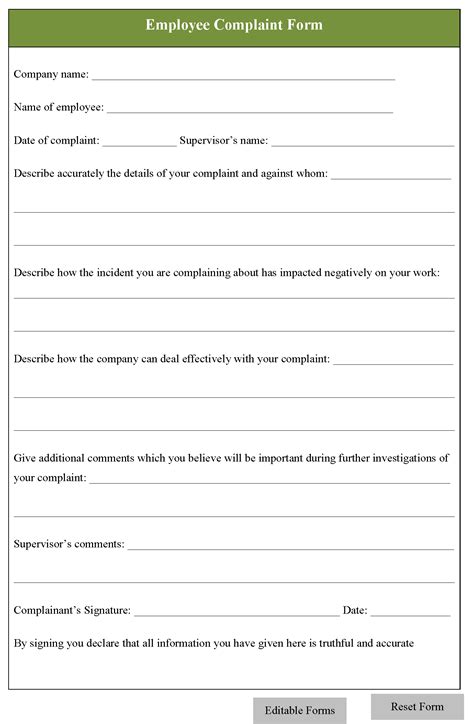 Employee Complaint Form Editable Forms