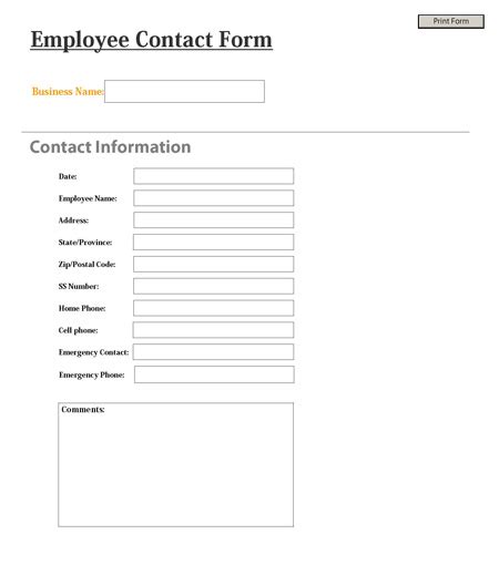 Employee Contact Form Pdf Form For Edit And Print