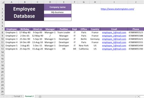 Employee Database Excel Template Free Download Template Resume
