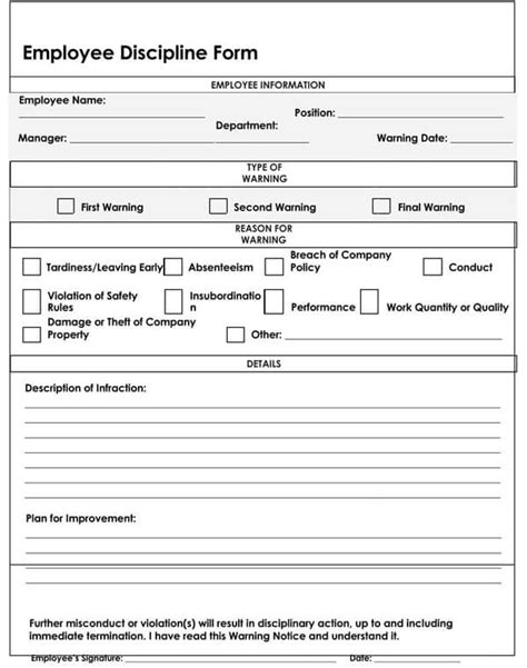 Employee Disciplinary Form Mt Home Arts