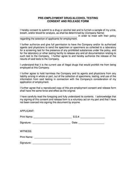 Employee Drug and Alcohol Testing Consent Form DocHub