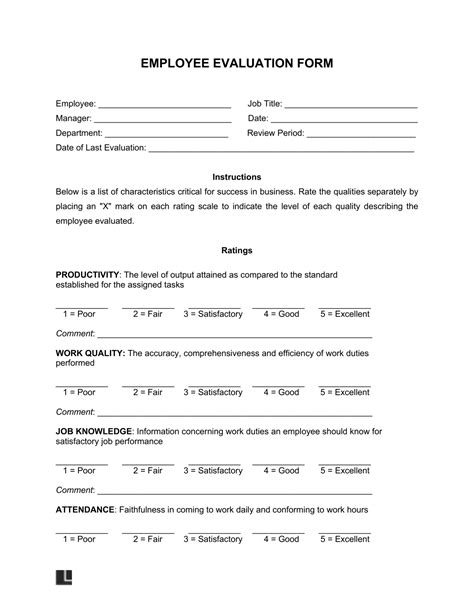 Employee Evaluation Forms Free Printable