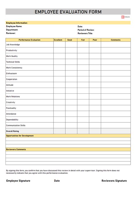 Employee Evaluation Forms Free Printable