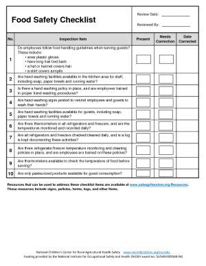 Employee Health and Food Safety Checklist for Human and …