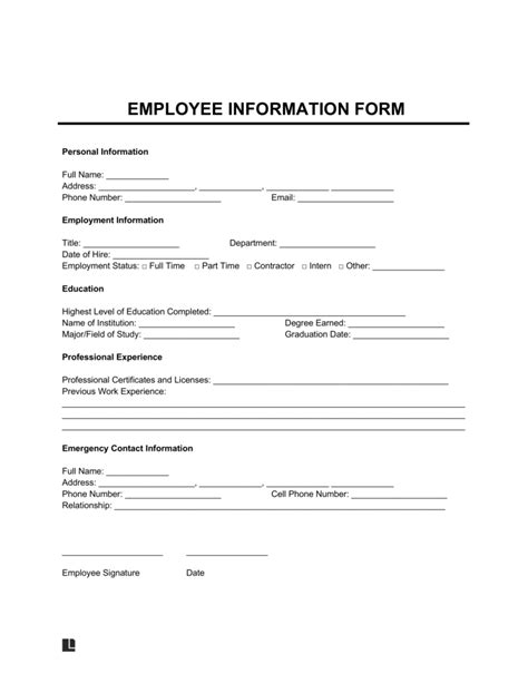 Employee Information Form Template Addictionary