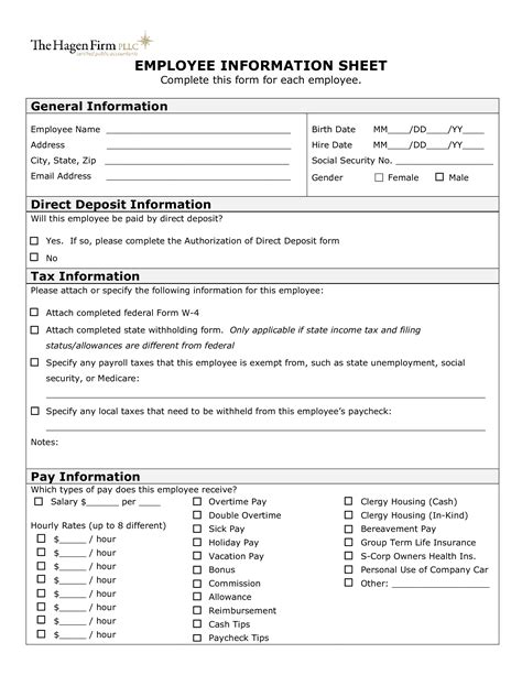 Employee Information Sheet Template
