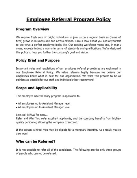 Employee Referral Program Policy Template