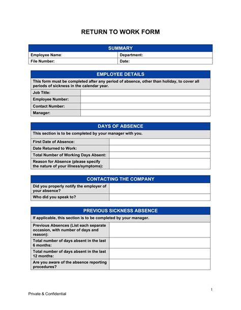 Employee Return To Work Procedure And Template