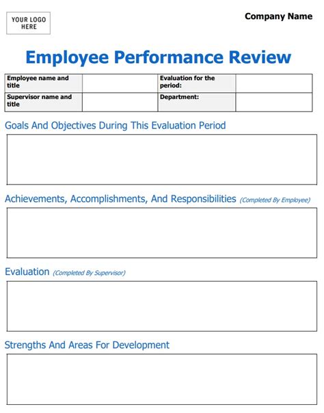 Employee Review Template Free Printable