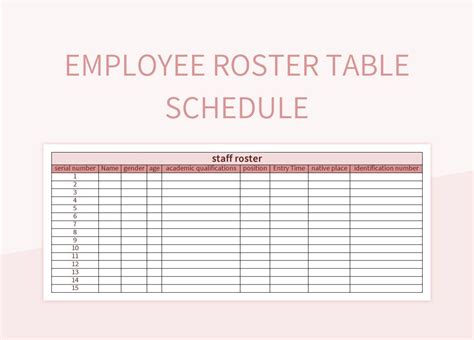 Employee Roster Table Schedule Excel Template And Google Sheets File
