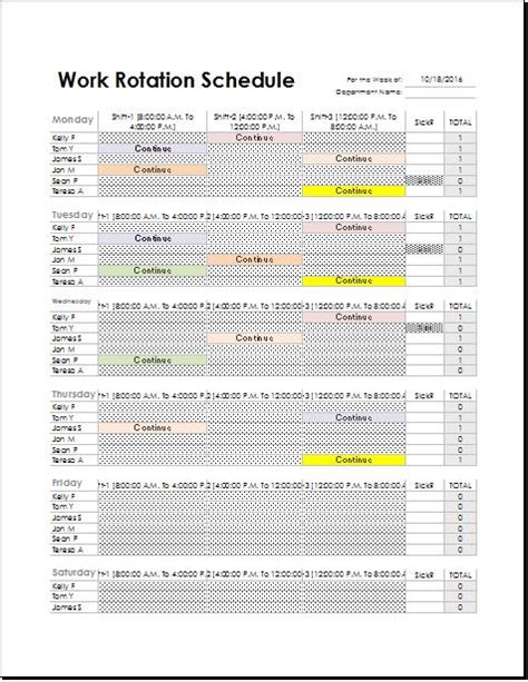 Employee Rotation Schedule Excel Excel Templates