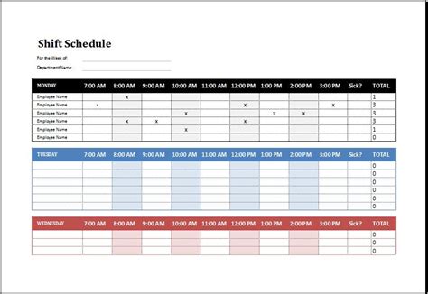 Employee Shift Schedule Template task list templates