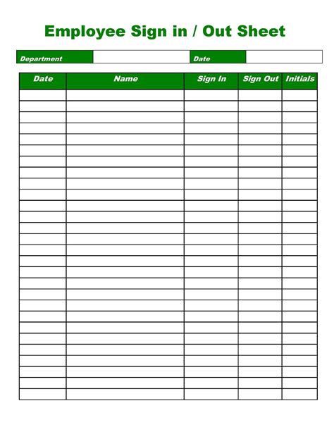Employee Sign In Sign Out Sheet Template Excel Download a free