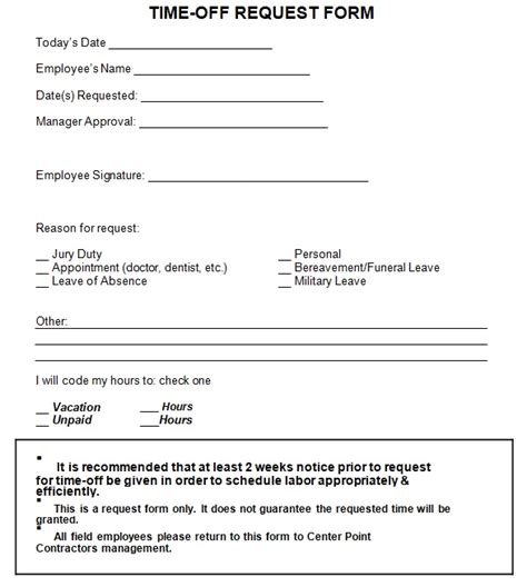 Employee Time off Request Form Template Excel And Word Excel Tmp