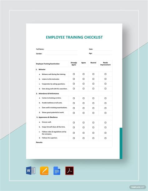 Employee Training Checklist Template [Free PDF] Word Apple Pages