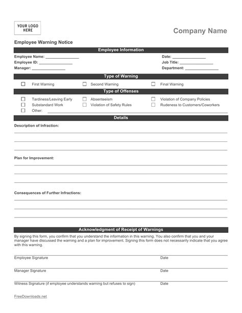 Employee Write Up Form PDF Free Download!!