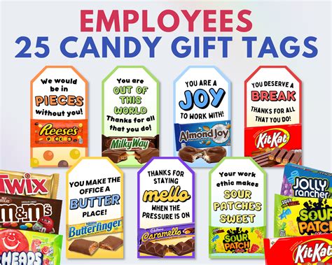 Employee Candy Bar Gift Tags Thank You Notes for E
