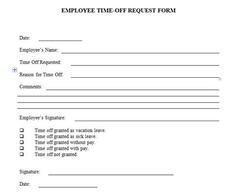Employee time off request form template excel and word Time off