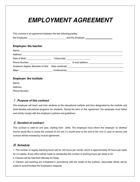 Employment Agreement Template In Word