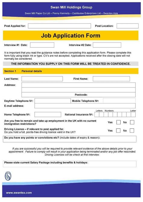Employment Application Form Word