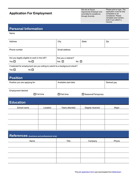 Employment Application Form example Templates at