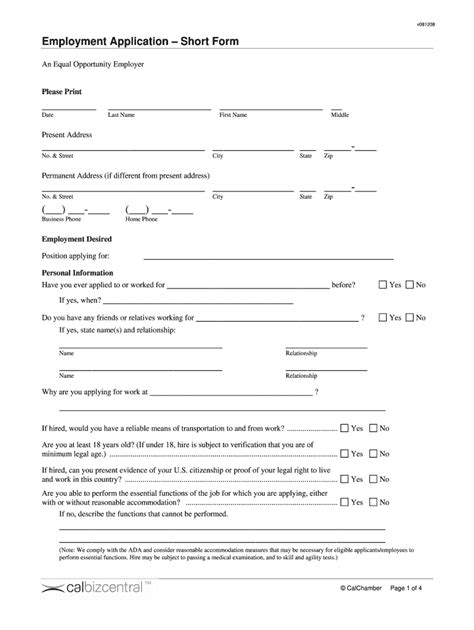 Employment Application Short Form Pdf MPLOYME