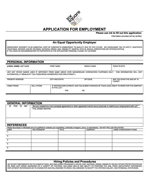 Employment Applications Printable