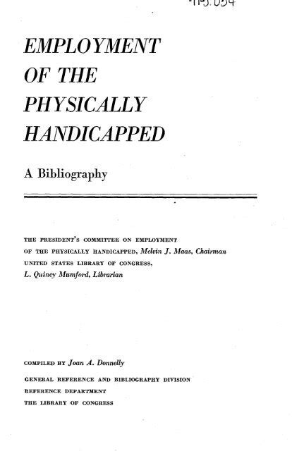 Employment Exchanges For The Physically Handicapped A Study