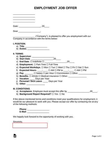 Employment Offer Letter Template Free