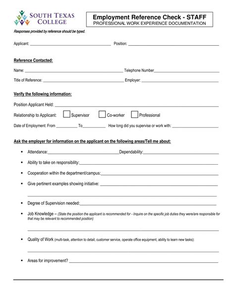 Employment Reference Form Template