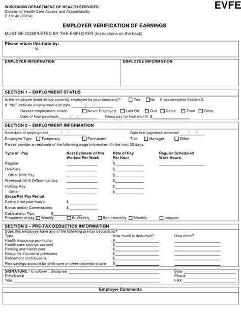 Employment Verification Form Wi Employment Form