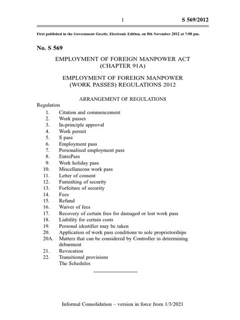 Employment of Foreign Manpower (Work Passes) Regulations 2012