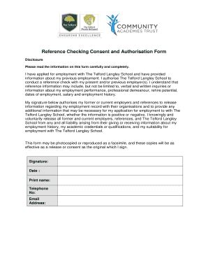 Employment reference consent form.  Reference Checking Consent Form Plea...