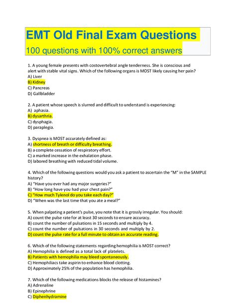 Emt final exam quizlet. Things To Know About Emt final exam quizlet. 