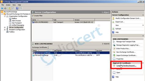 Enable exchange certificate.  In Exchange 2010, the Exchange Management Console a...