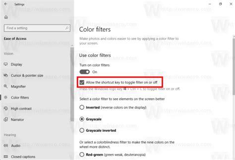 Enable or Disable Color Filters Hotkey in Windows 10 - Winaero