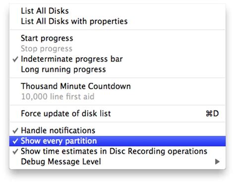 Enabling Disk Utility s Debug Menu