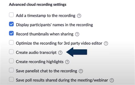 Enabling or disabling audio transcription for cloud recordings