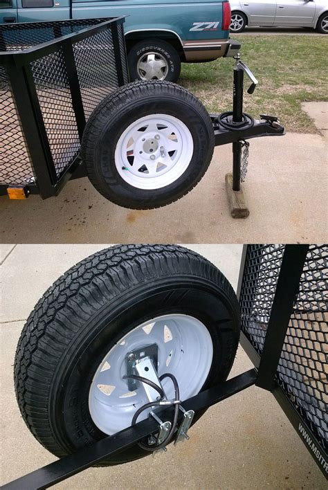 Enclosed trailer spare tire mount ideas. While I like the idea of hiding the tire from UV rays by putting it ... http://www.etrailer.com/Trailer-Cargo-Control/Fulton/FSTC1000301.html. 