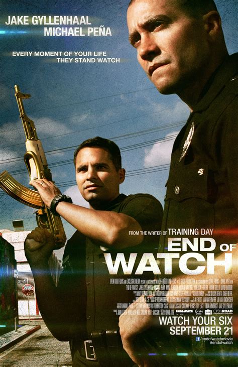 End of watch end. End of Watch goes above and beyond the type of gun violence, shootings, deaths, and blood you'd expect from a cop movie. While on patrol, cops discover horrific scenes -- like two small children tied up with duct tape and locked in a closet, a human trafficking ring with people locked up in inhuman conditions, and mutilated bodies. 