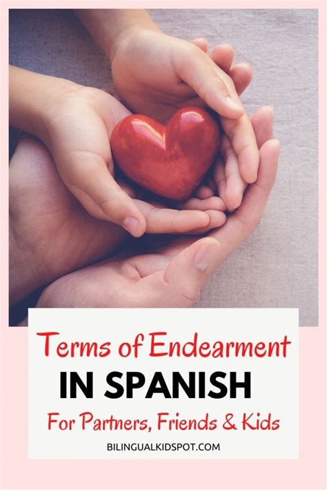 Endearments in spanish. Spanish Terms of Endearment for Partners. If you have a Spanish-speaking romantic partner, you've probably heard some of these pet names. Couples use them everywhere throughout Latin America and Spain. - my love. - my heart/sweetheart (similar to "my love" in English) - darling/sweetheart/honey. - dear. 