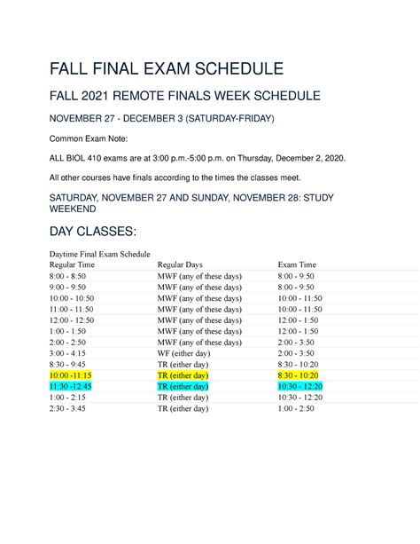 Endicott final exam schedule fall 2023. Classes meeting longer than one normal period – Classes that meet more than a single period will have a final examination at the exam time designated for the first period. Classes meeting on selective days – Classes that meet fewer days (e.g. – WF instead of MWF) will have the final examination at the time designated for the regular class … 