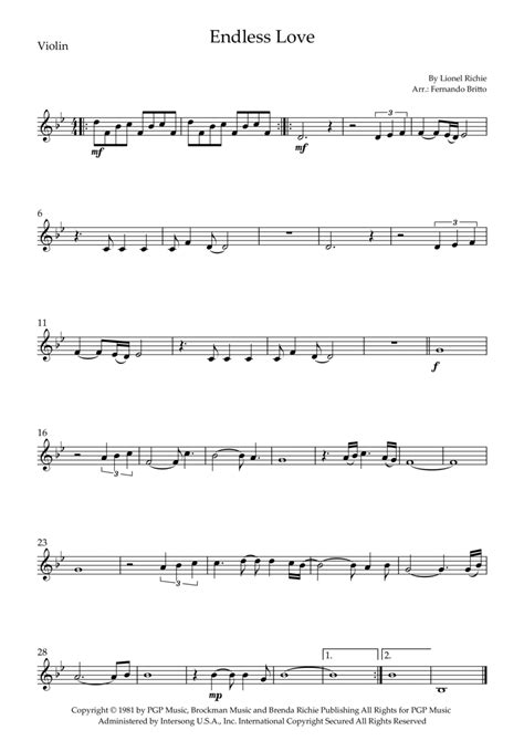 Endless Love Violin Sheet